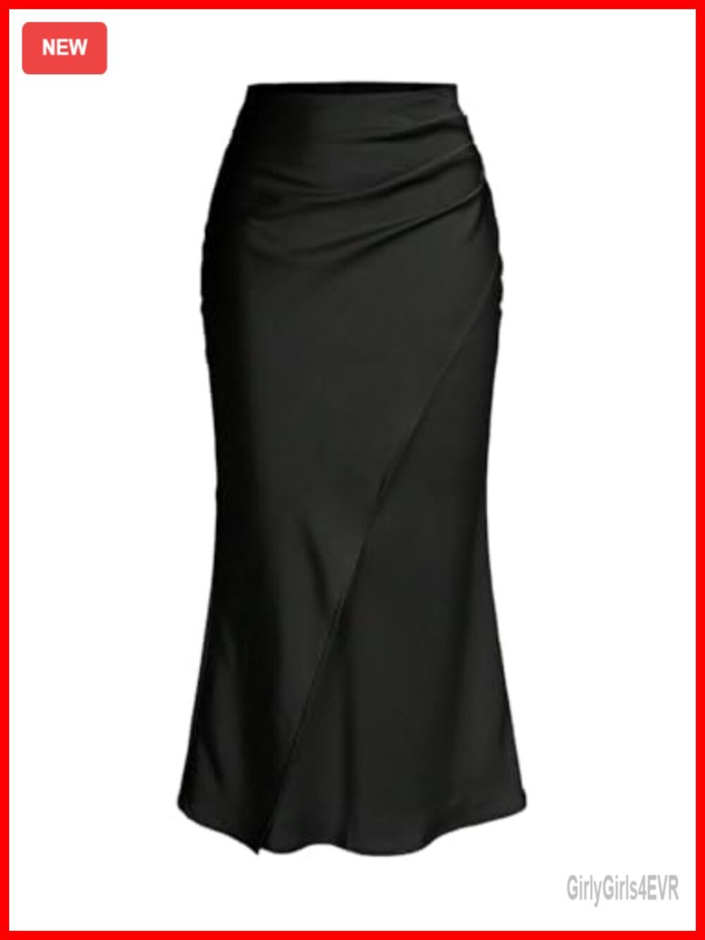 Satin Maxi Skirt Wrap Ruched Fishtail Hem High Rise Work Skirt